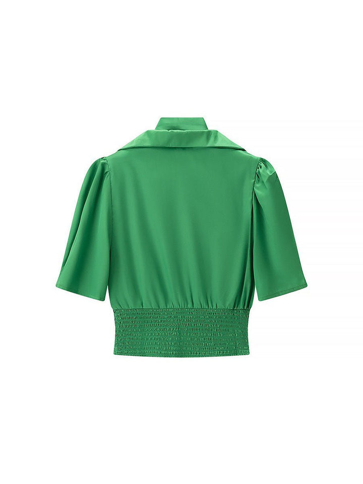 Puff-Sleeve Bow Poplin Shirt