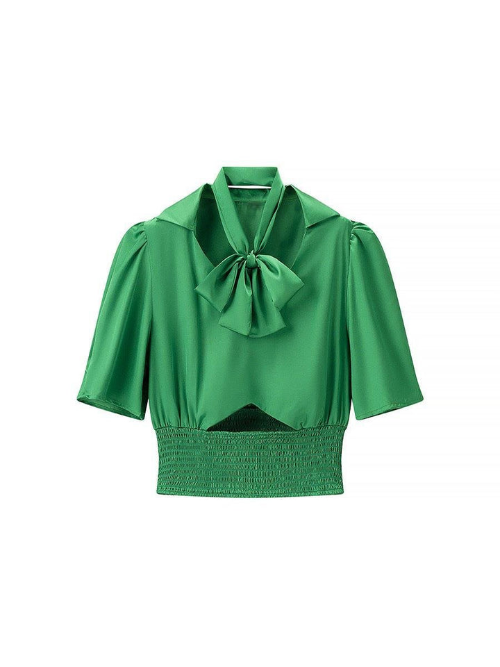 Puff-Sleeve Bow Poplin Shirt