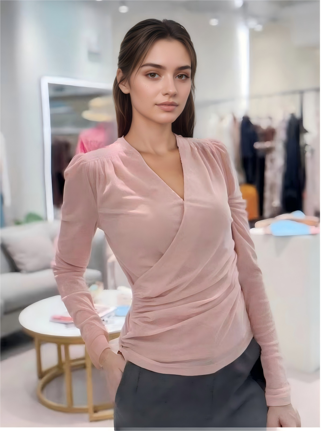 Ruched Front  Crossover Blouse