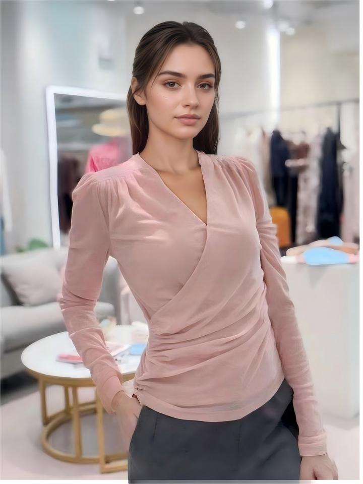 Ruched Front  Crossover Blouse