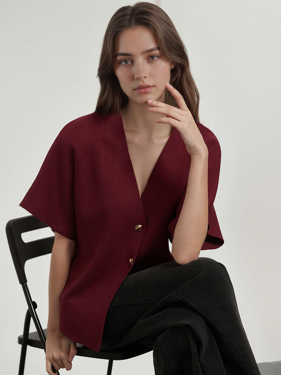 Double Button V-neck Knit Cardigan HONEEAR