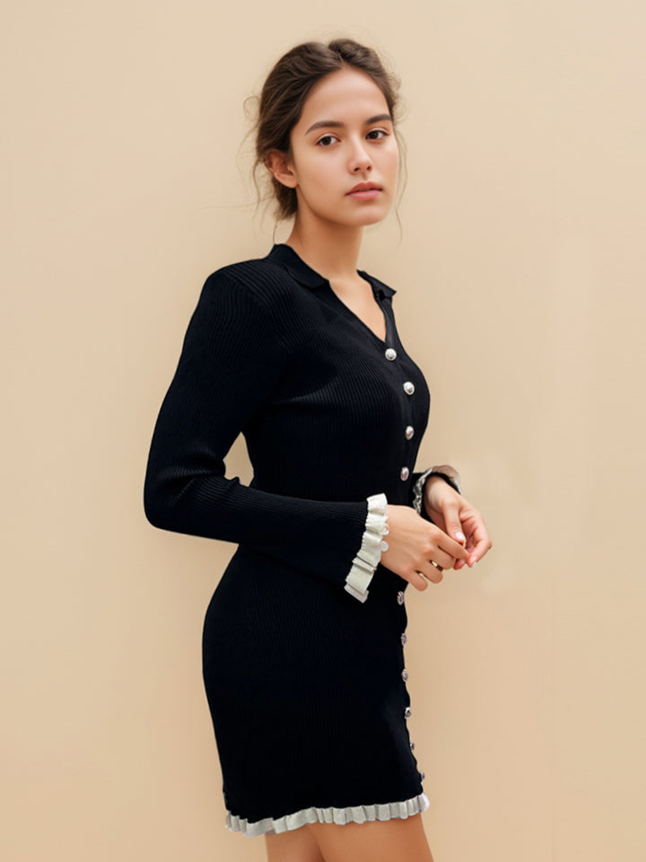 Black Patchwork Knit Short Dress
