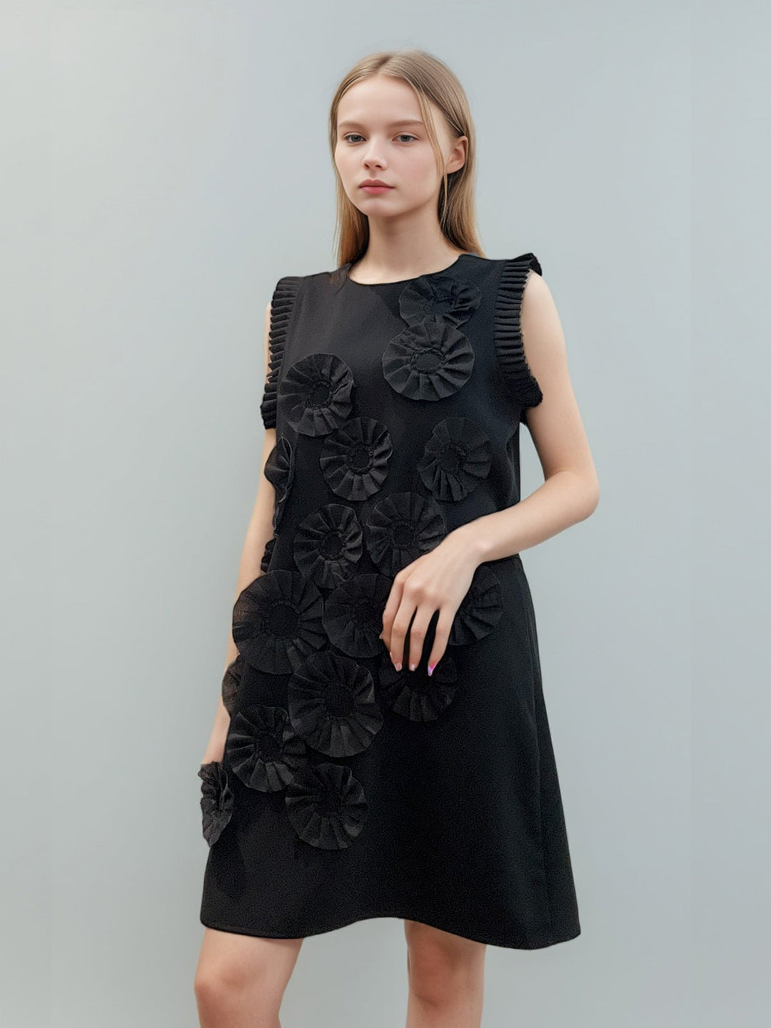 3D Flowers Ruffles Mini Dress