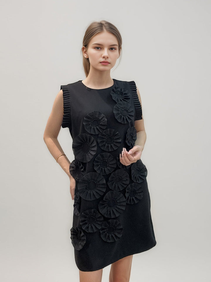 3D Flowers Ruffles Mini Dress