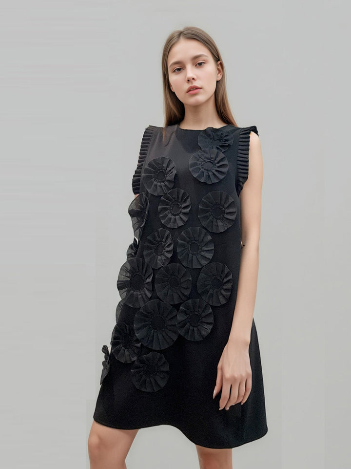3D Flowers Ruffles Mini Dress