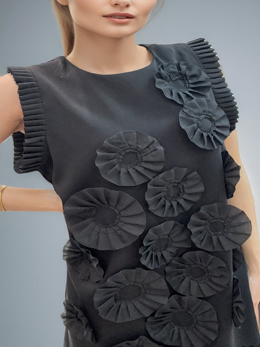 3D Flowers Ruffles Mini Dress