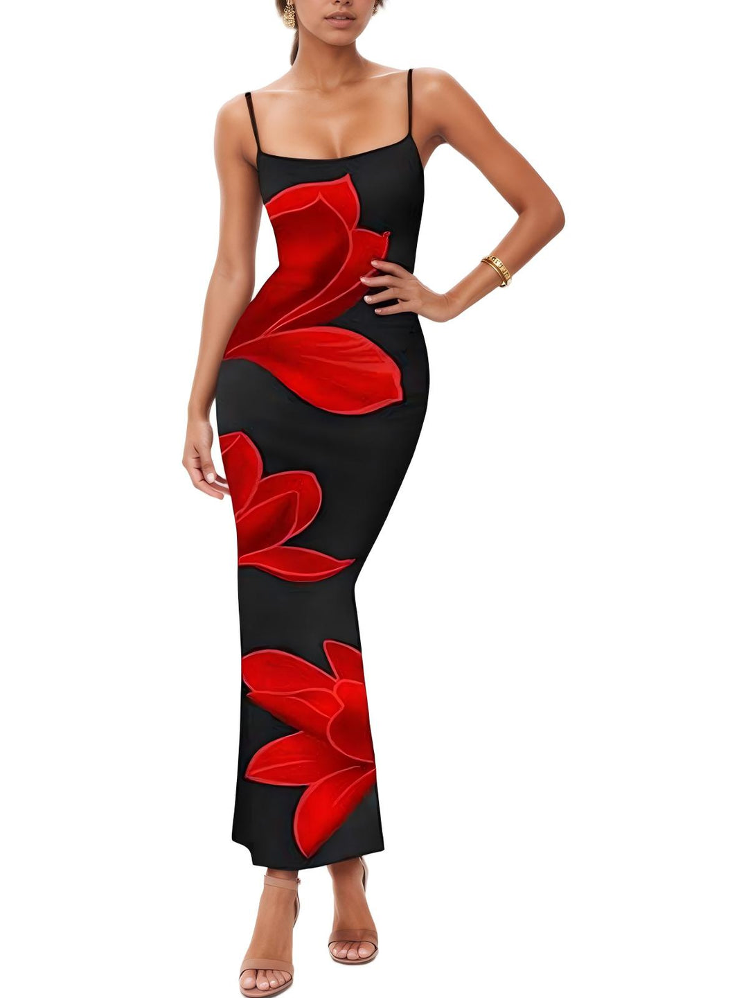 Summer Retro Floral Print Spaghetti-Strap Dress Sale HONEEAR