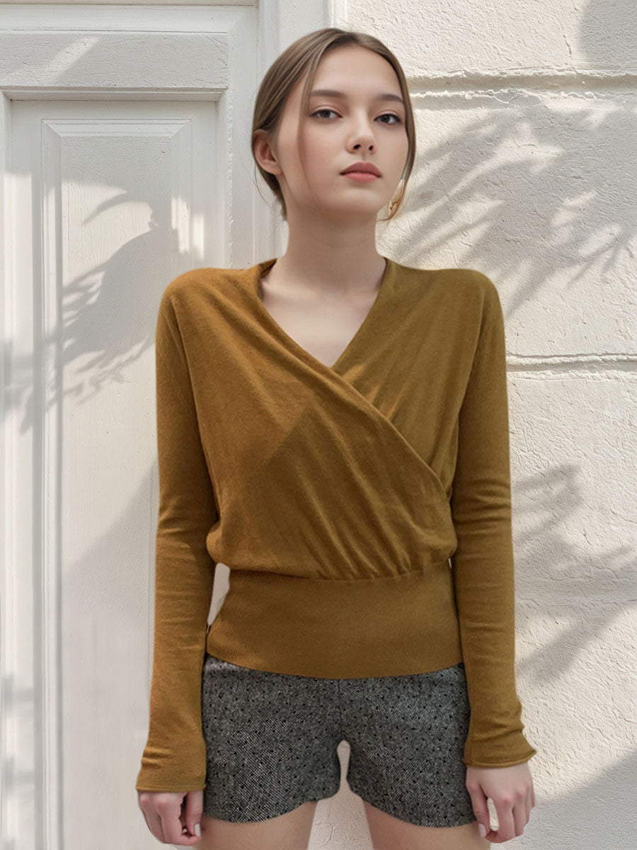 Crossed V-Neck Folds Top