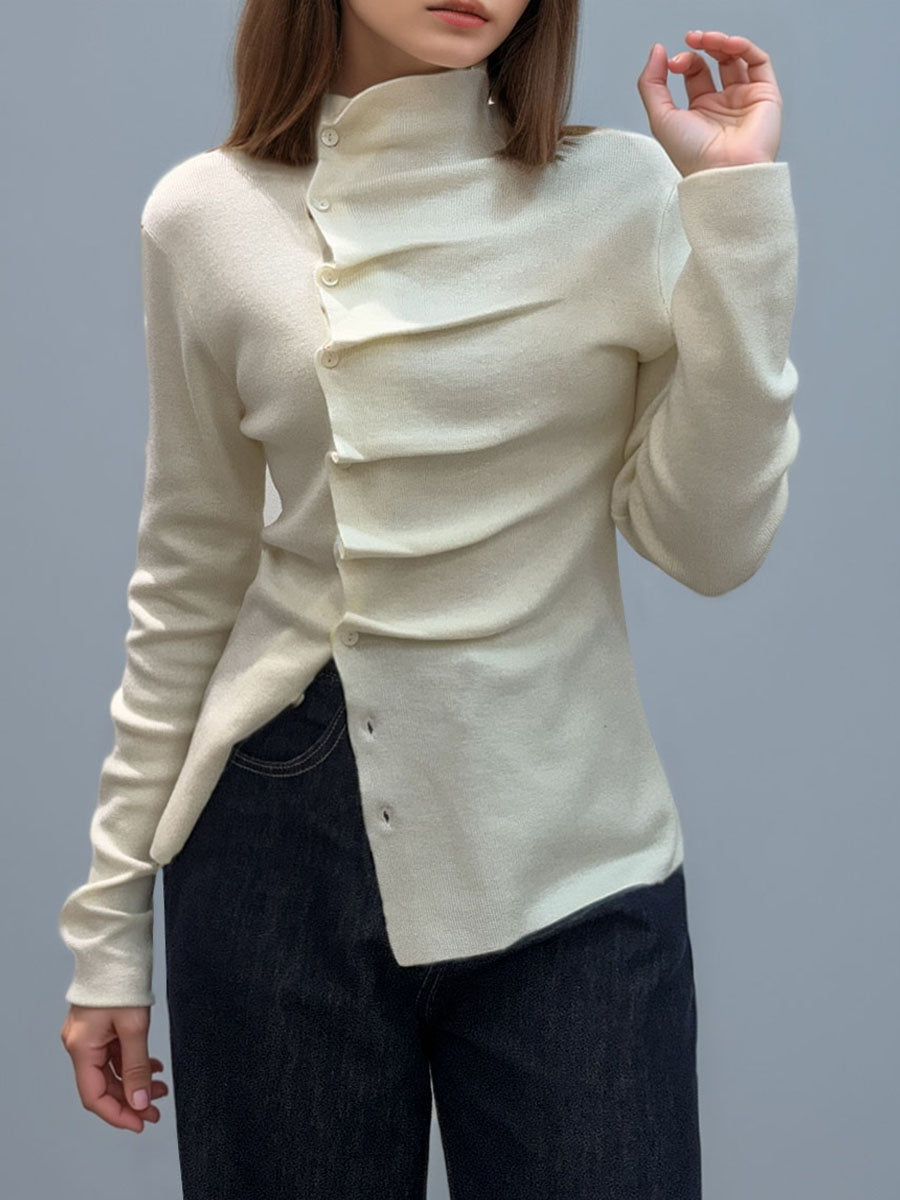 Asymmetrical Neck Pleated Shirt