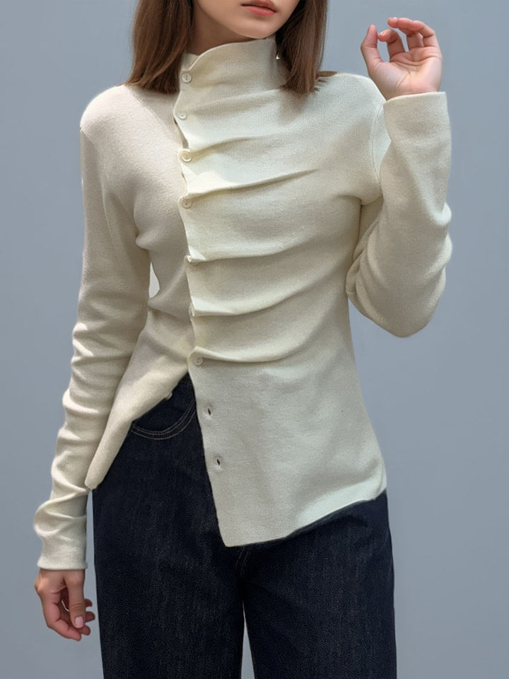 Asymmetrical Neck Pleated Shirt