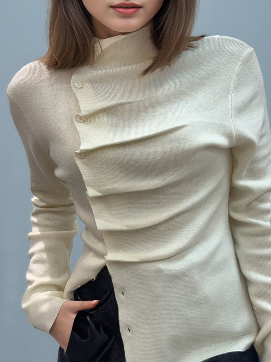 Asymmetrical Neck Pleated Shirt