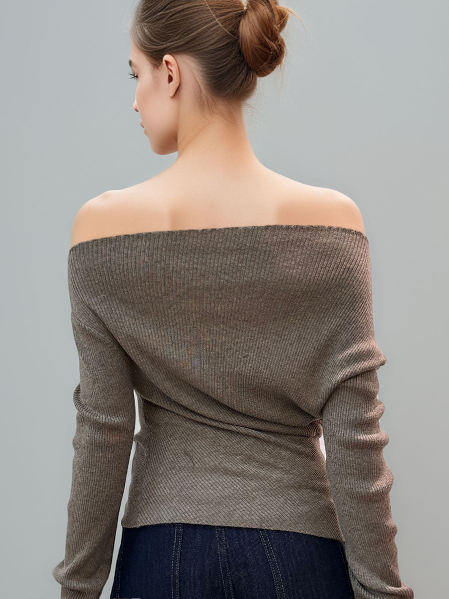 Asymmetric Neck Sequin Long Sleeve Top