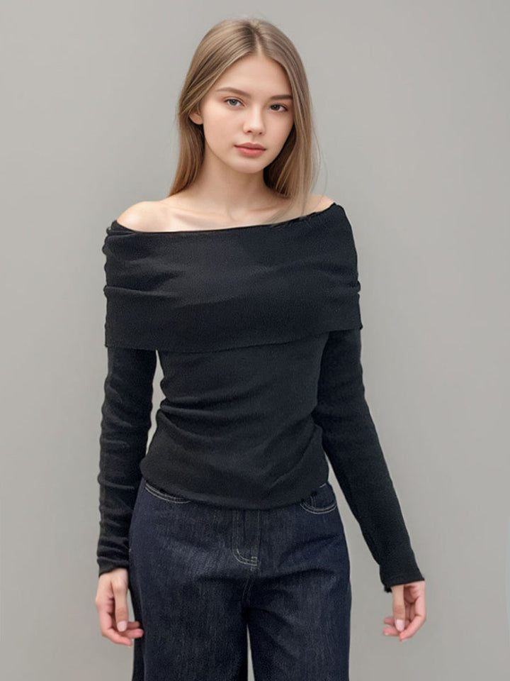 Off-Shoulder Slim Bandeau Solid Top