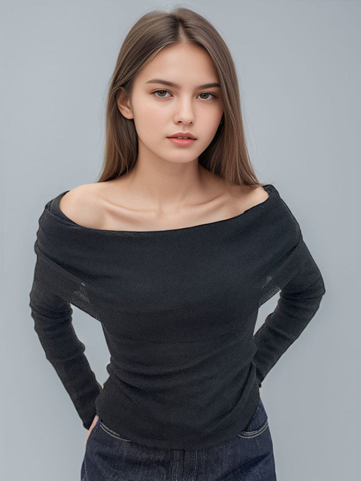Off-Shoulder Slim Bandeau Solid Top