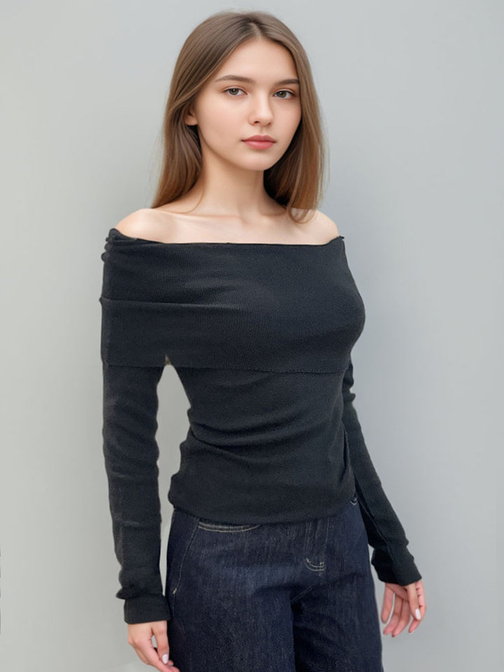 Off-Shoulder Slim Bandeau Solid Top