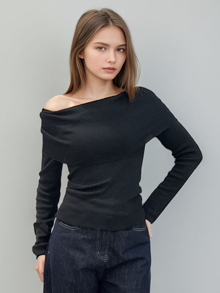 Off-Shoulder Slim Bandeau Solid Top