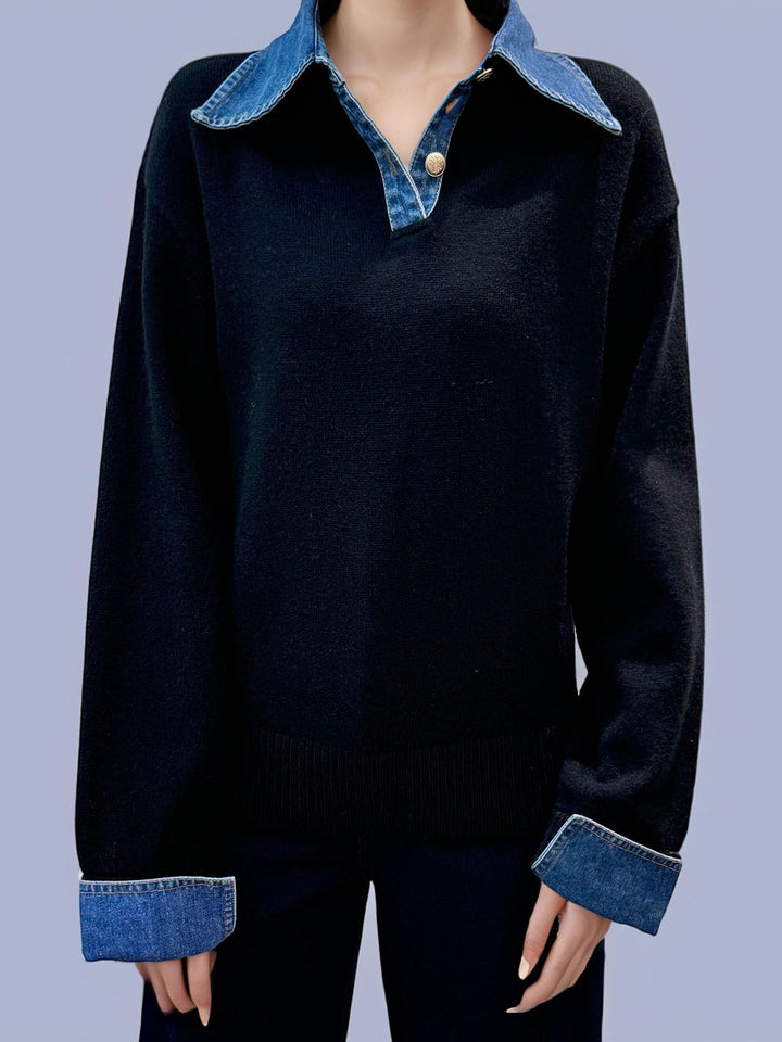 2 in 1 Panel Lapel Sweater