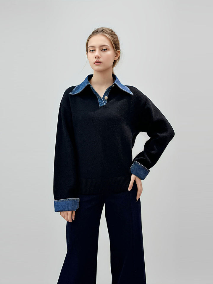 2 in 1 Panel Lapel Sweater