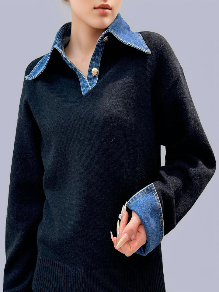 2 in 1 Panel Lapel Sweater