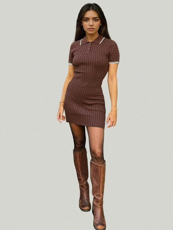 Contrast Collar Cable-Knit Mini Dress