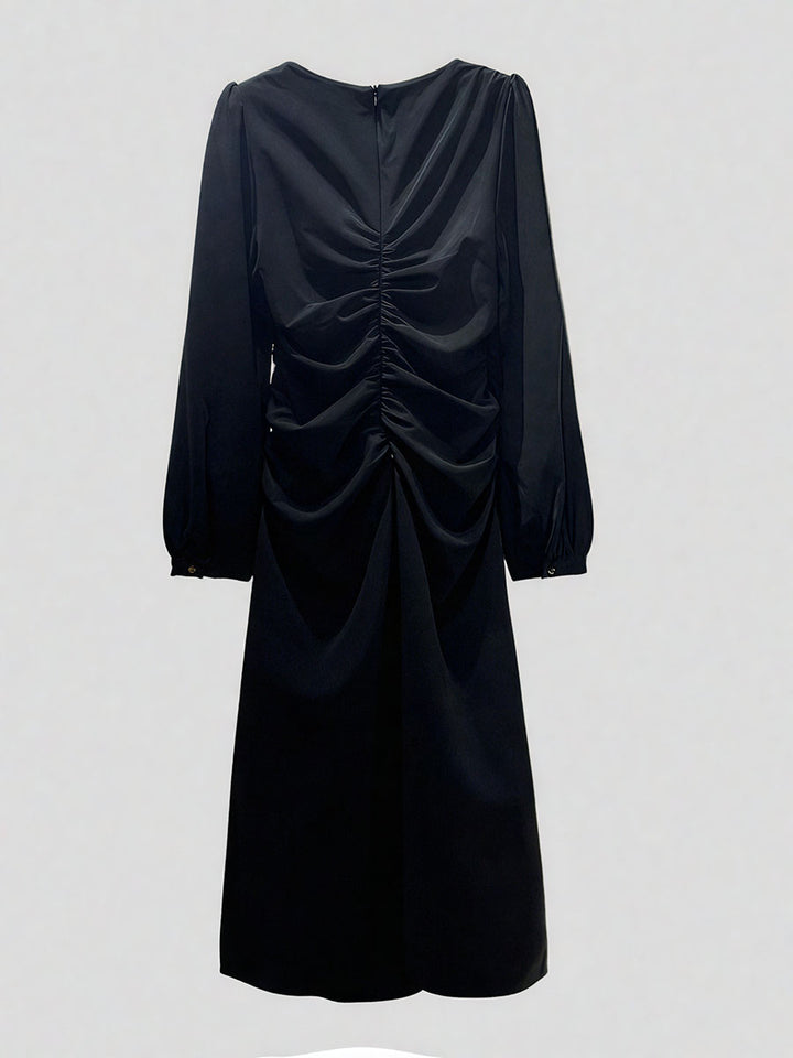 Elegant Black Midi Dress with Buckle Detail