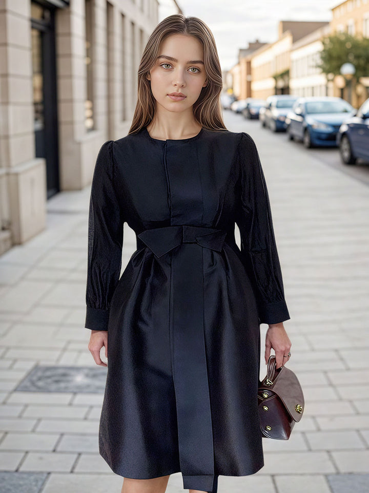 Vintage-Inspired Satin Bow Tie Dress