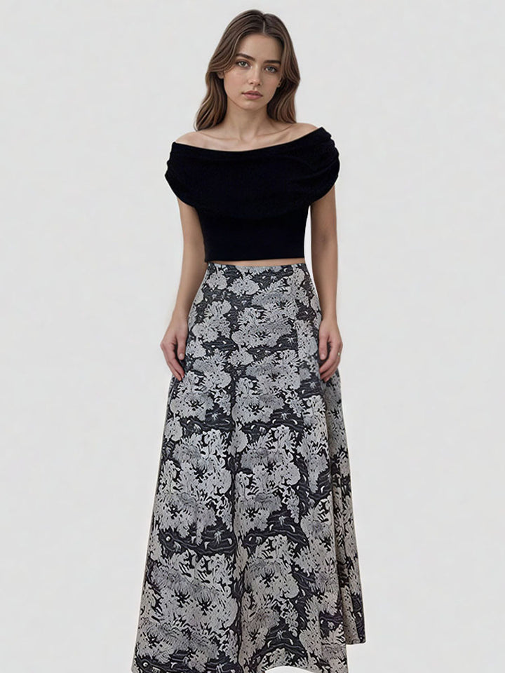 Retro Floral Print Ruffled Skirt