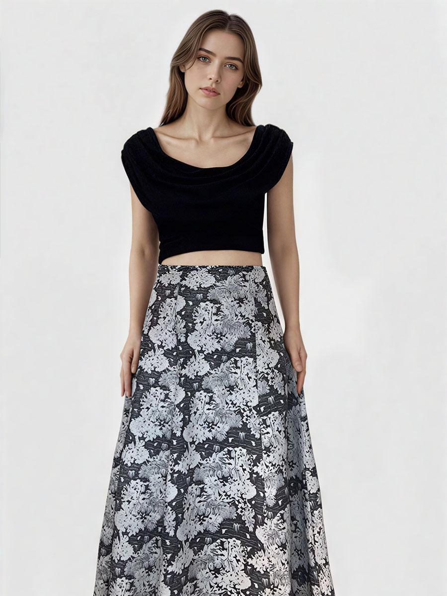 Retro Floral Print Ruffled Skirt