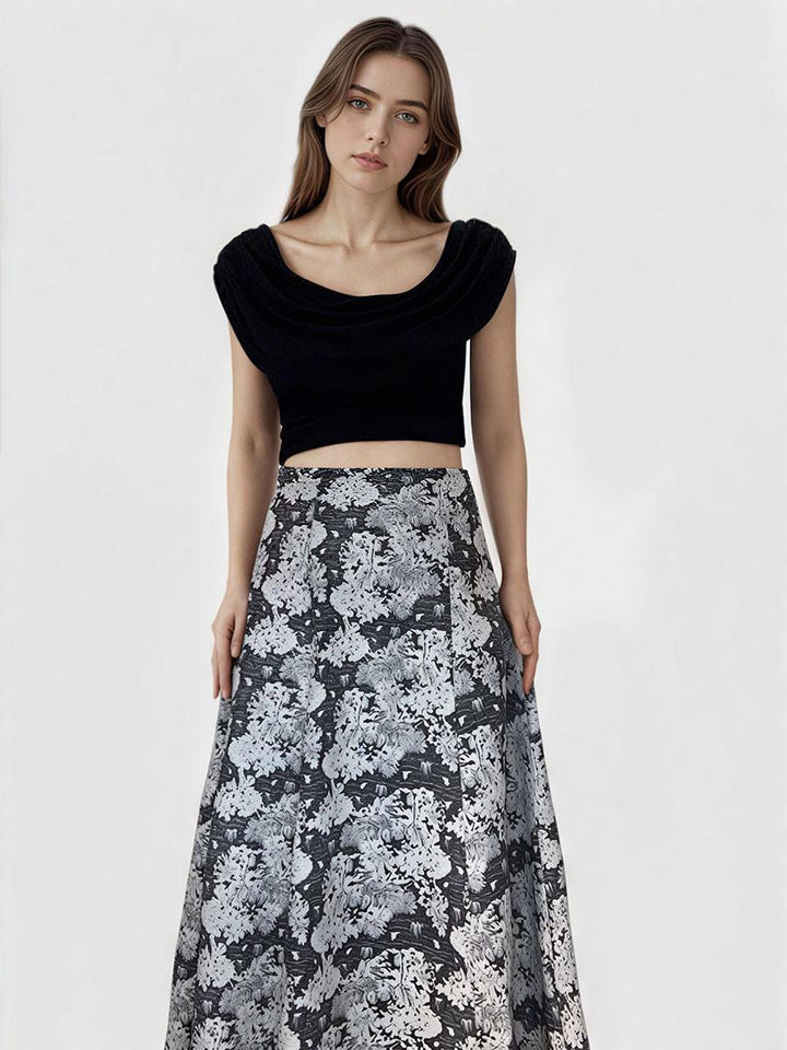 Retro Floral Print Ruffled Skirt