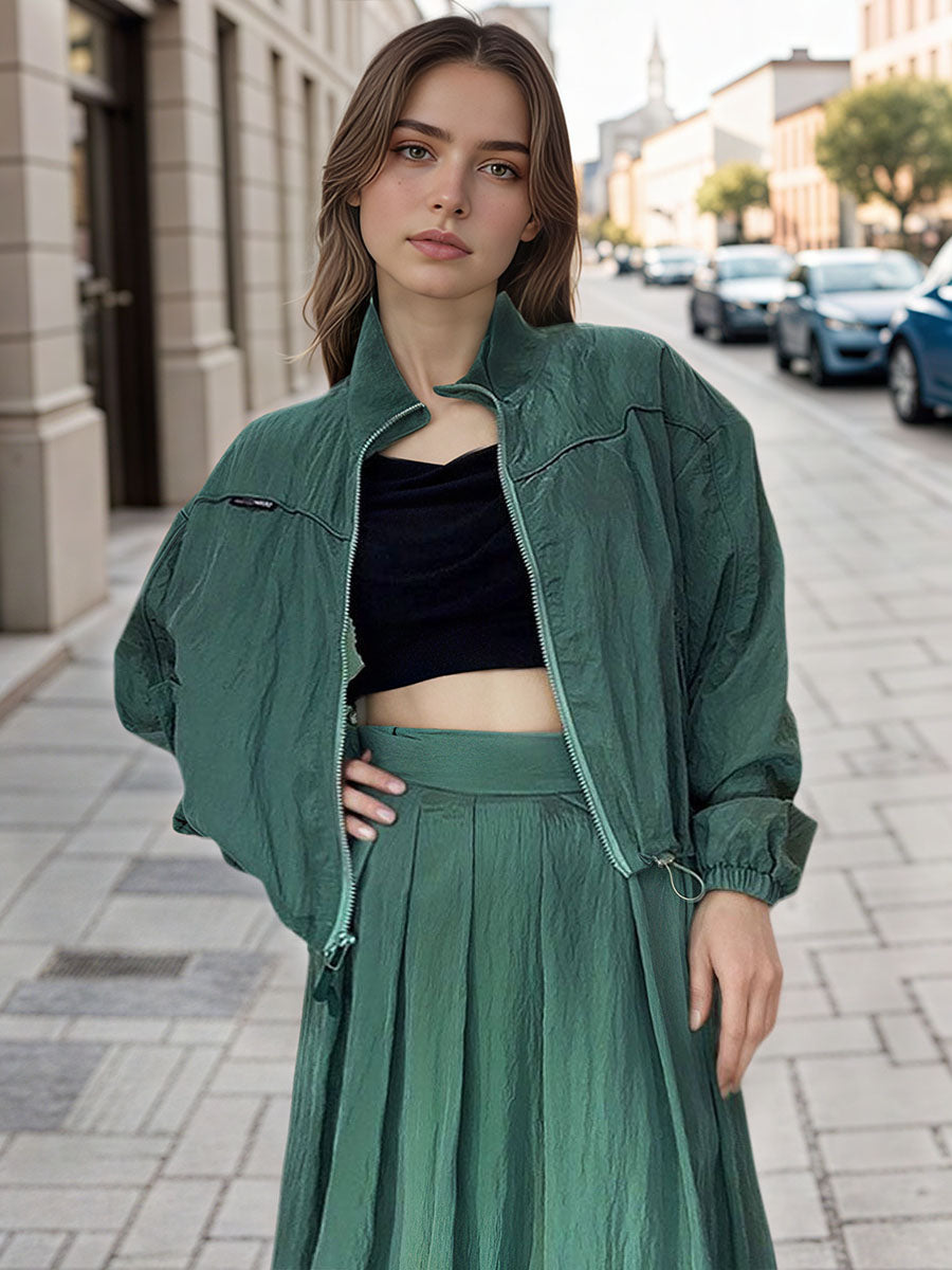 Olive Satin Bomber Jacket