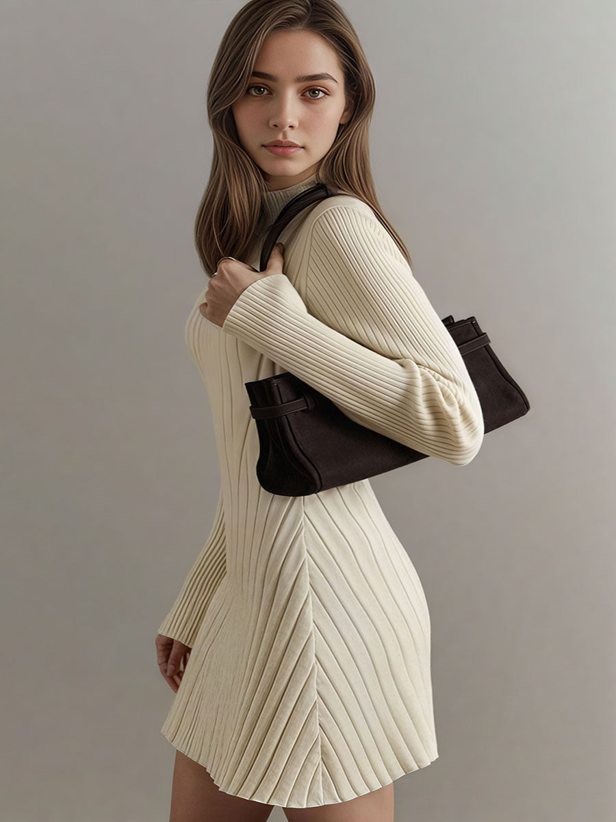 Ribbed Crew Neck Sweater Dress