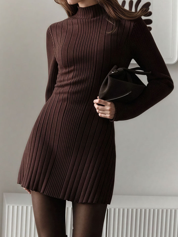 Ribbed Crew Neck Sweater Dress