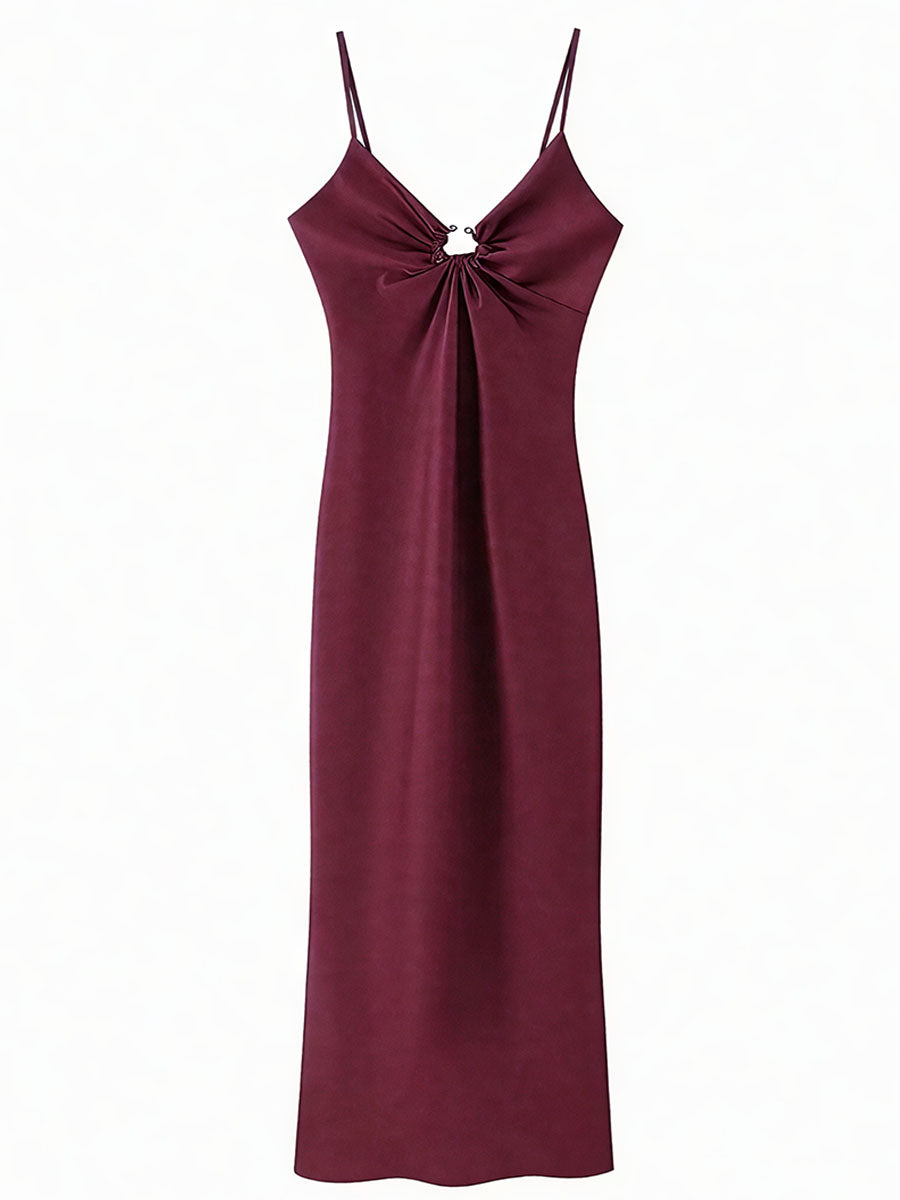 Hollow Decorative Satin Halter Dress