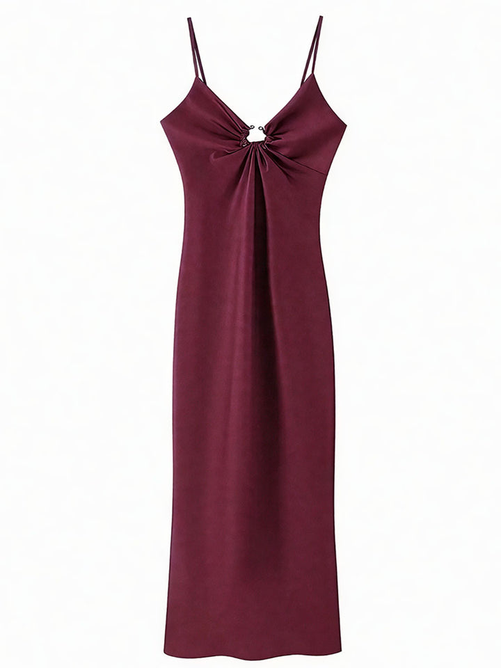 Hollow Decorative Satin Halter Dress