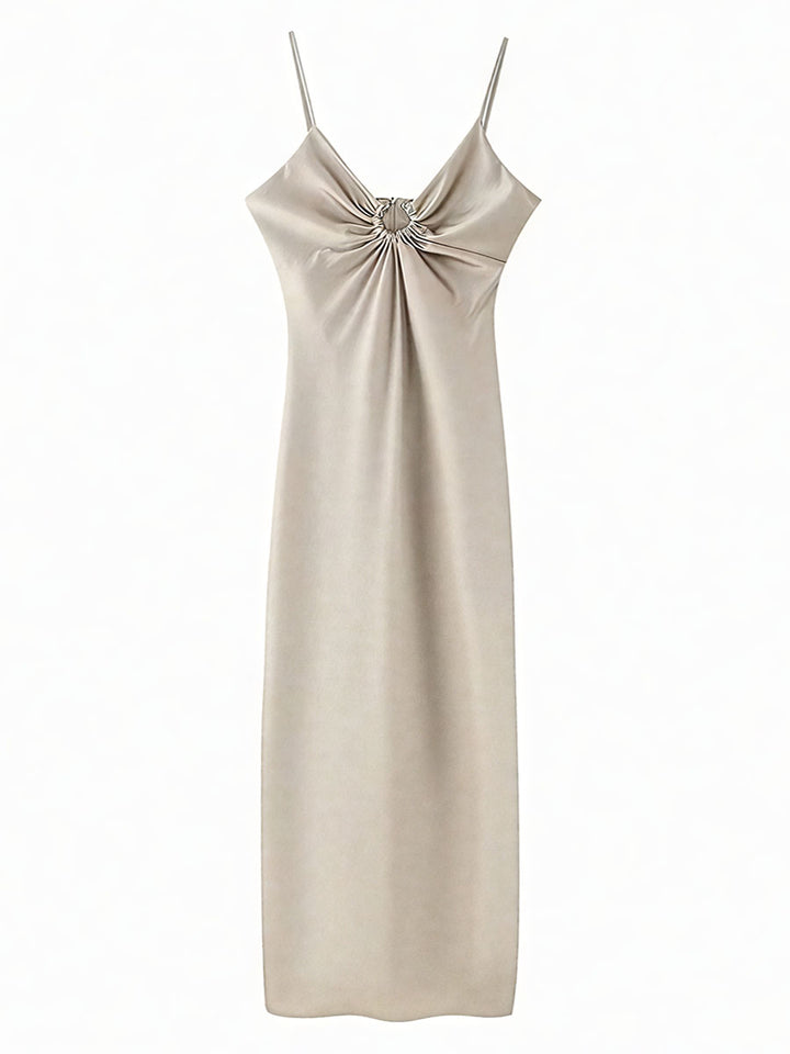 Hollow Decorative Satin Halter Dress