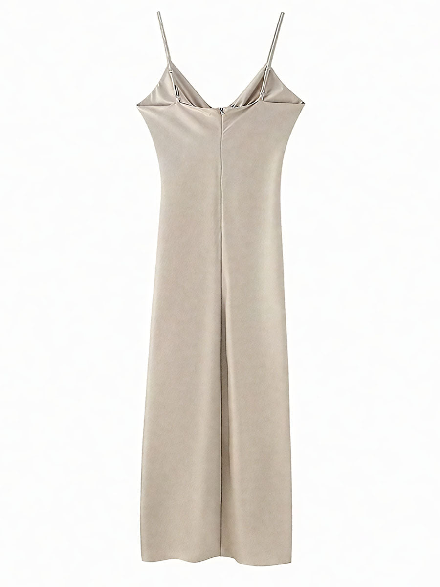 Hollow Decorative Satin Halter Dress