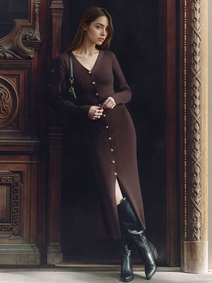 Velvet Button Short Dress With Belt