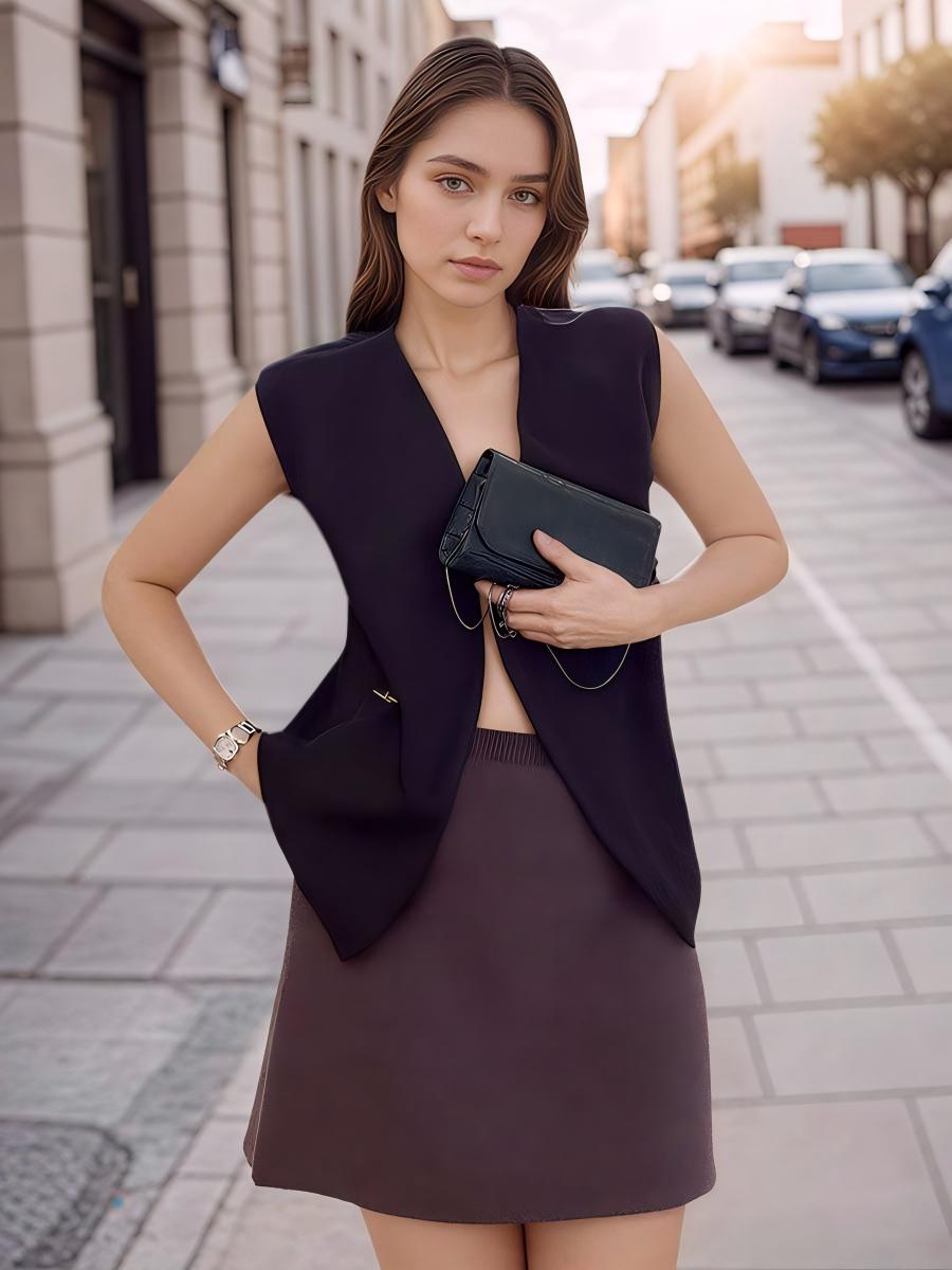 Single Button V-Neck Vest