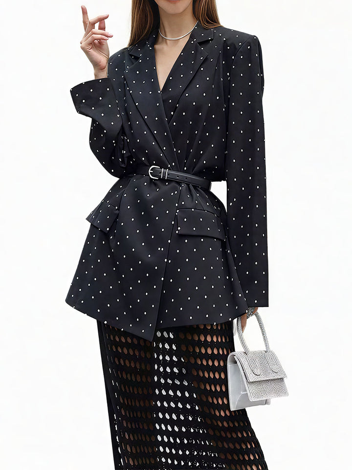 Polka Dot Pocket Cardigan with Belt