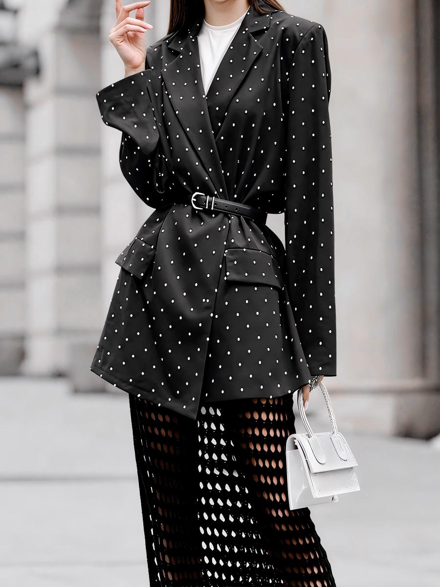 Polka Dot Pocket Cardigan with Belt