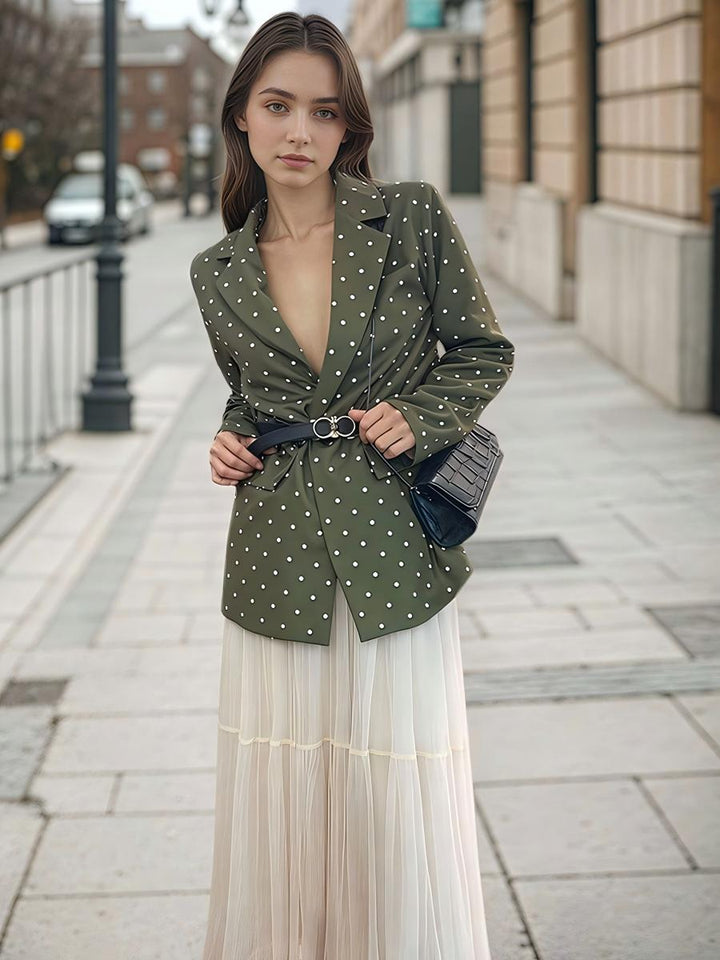 Polka Dot Pocket Cardigan with Belt