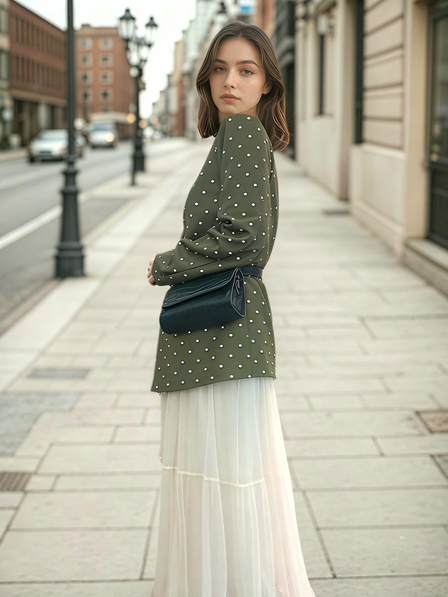 Polka Dot Pocket Cardigan with Belt