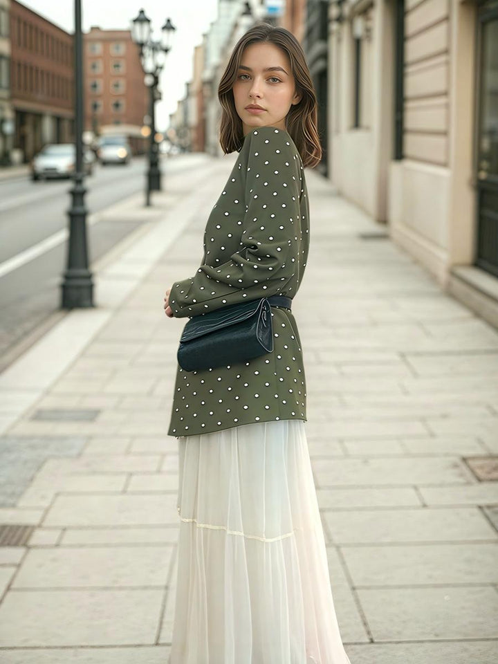 Polka Dot Pocket Cardigan with Belt