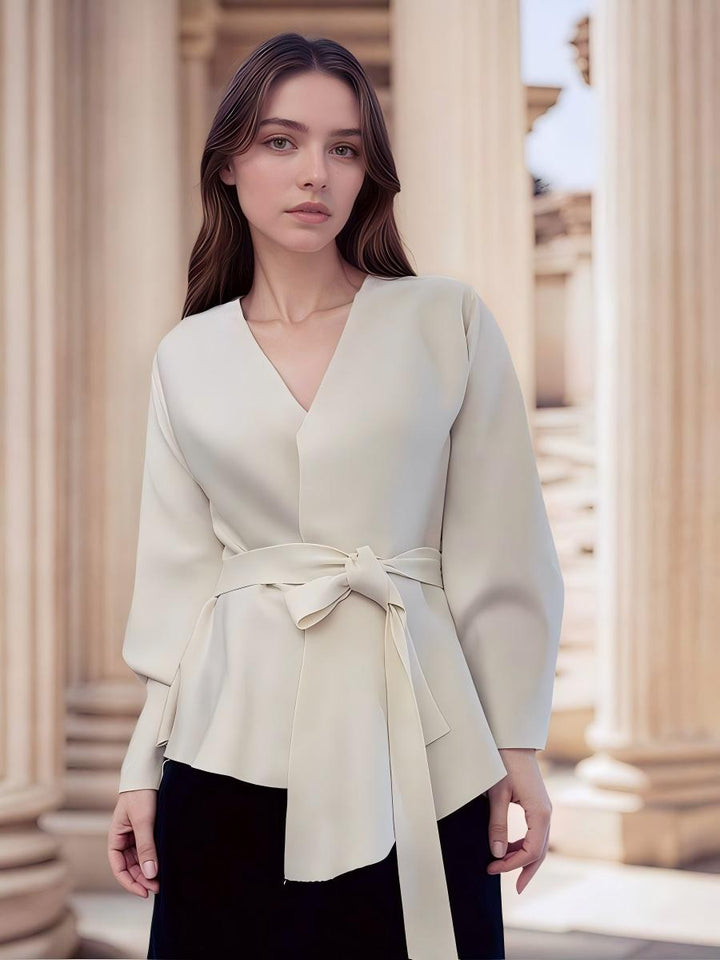V-Neck Belted Long Sleeve Blazer