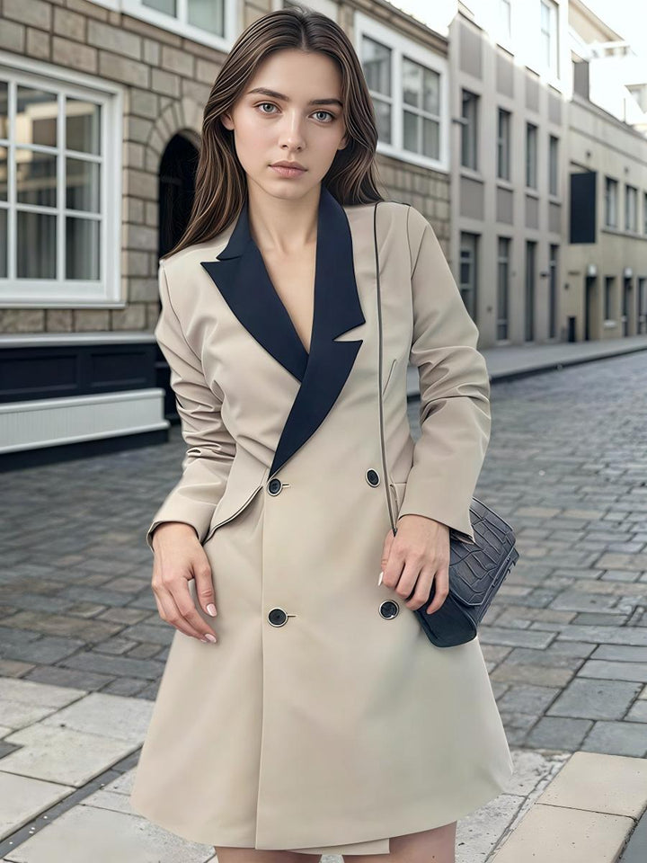 Colorblock Formal Peak Lapel Coat