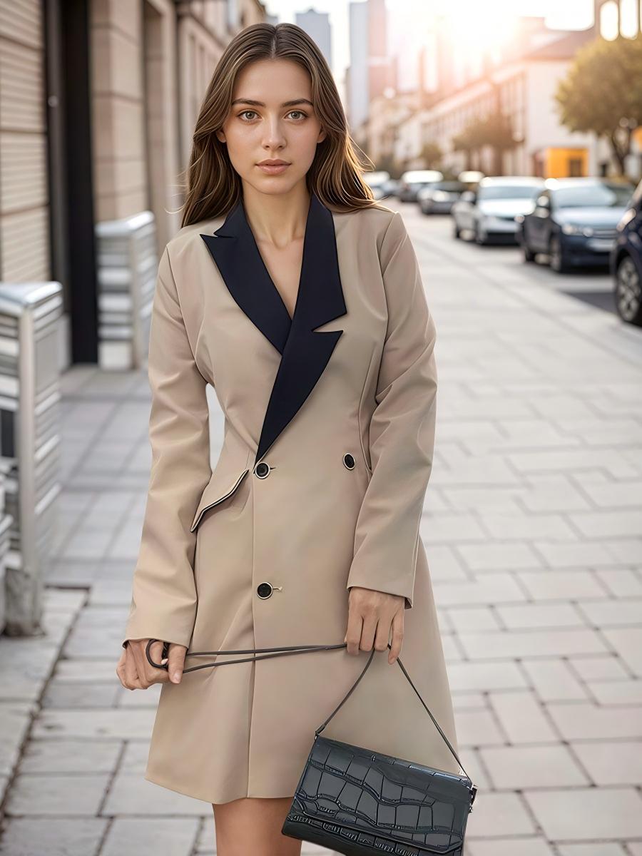 Colorblock Formal Peak Lapel Coat
