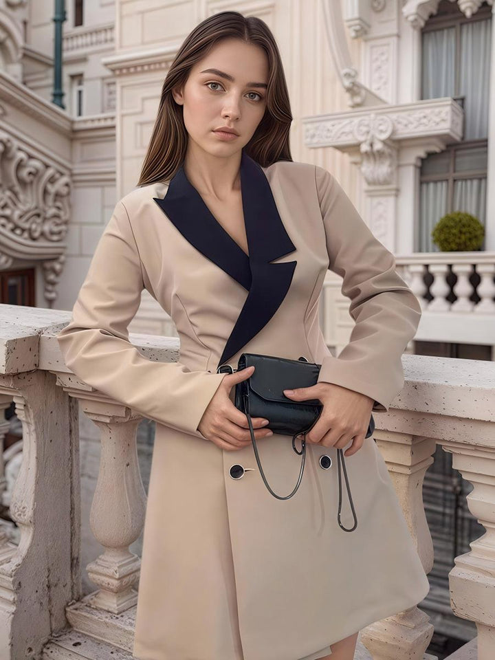 Colorblock Formal Peak Lapel Coat