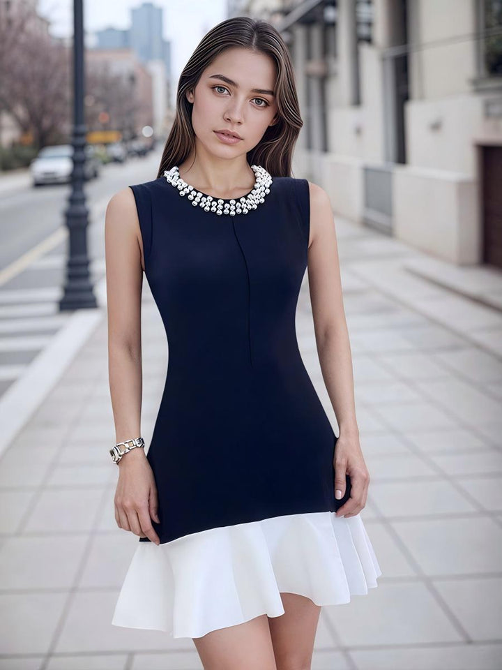 Pearl Detail Knitted Ice Silk A- Line Dress