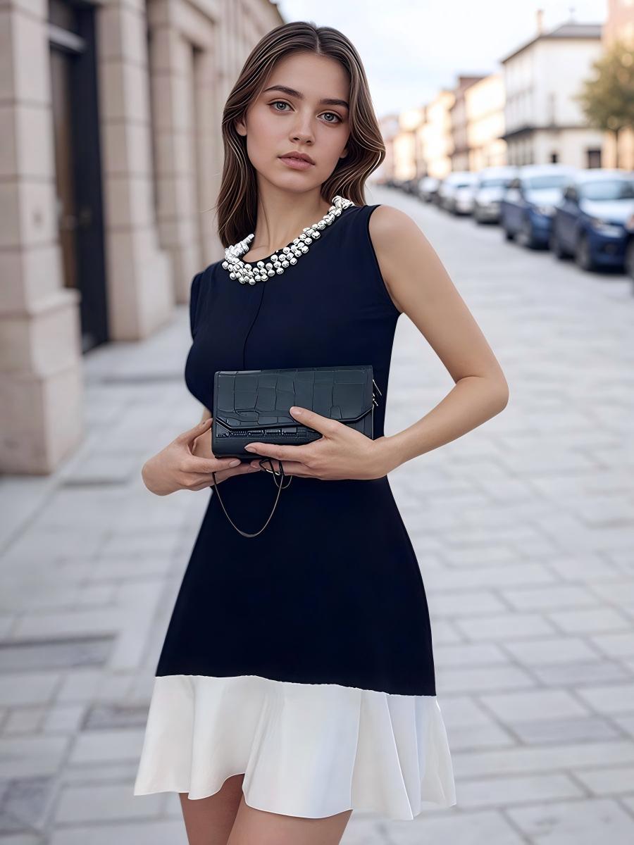 Pearl Detail Knitted Ice Silk A- Line Dress