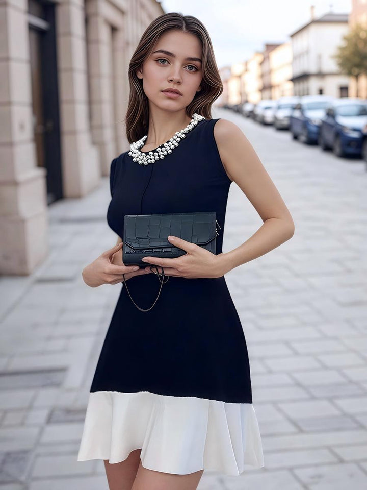 Pearl Detail Knitted Ice Silk A- Line Dress